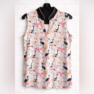 Lopez Flamingo Print Sleeveless Blouse Medium Tropical V-Neck Top